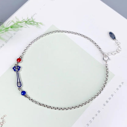 S925 Ethnic Simple Enamel Colourful Ruyi Shape Anklet