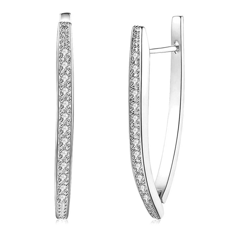 S925 AAA Zircon V Shaped Hoop Earrings
