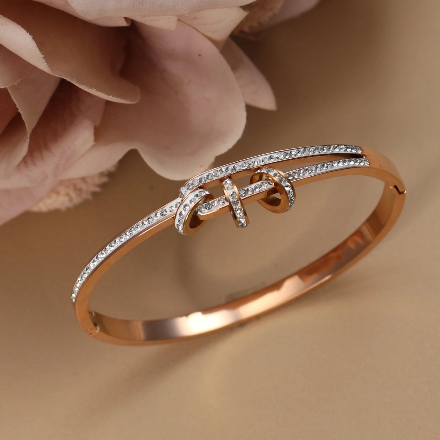 Crystal Cutout Knot Stainless Steel Gold Colour Charm Bracelet