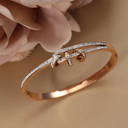 Crystal Cutout Knot Stainless Steel Gold Colour Charm Bracelet