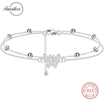 Butterfly Heart Beaded S925 Anklet