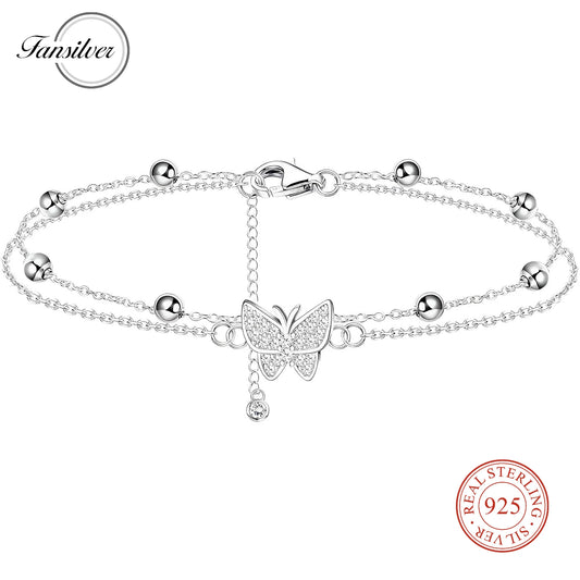 Butterfly Heart Beaded S925 Anklet