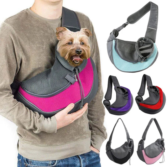 Outdoor Travel Dog Shoulder Bag Mesh Oxford Sling Handbag
