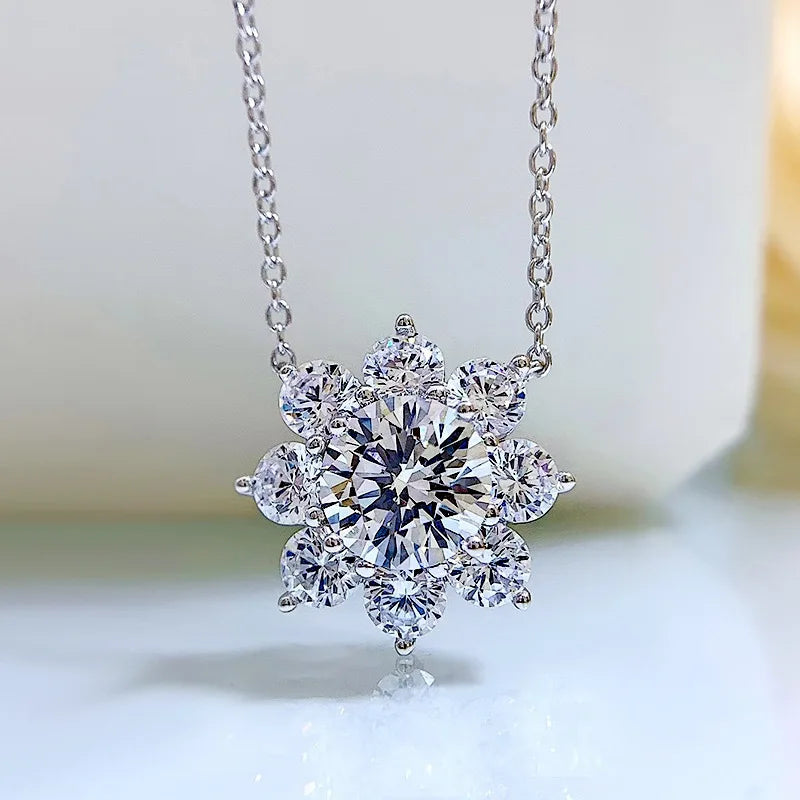 S925 Sunflower Necklace, 1 CT Moissanite