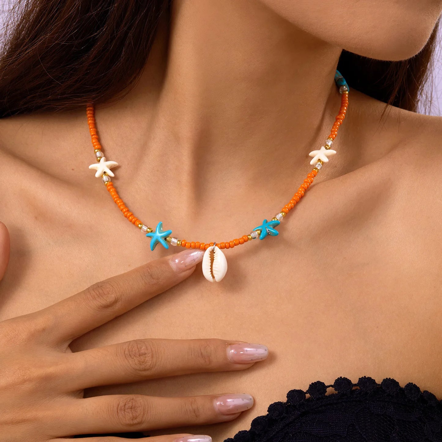 Natural Seashell Beaded Necklace