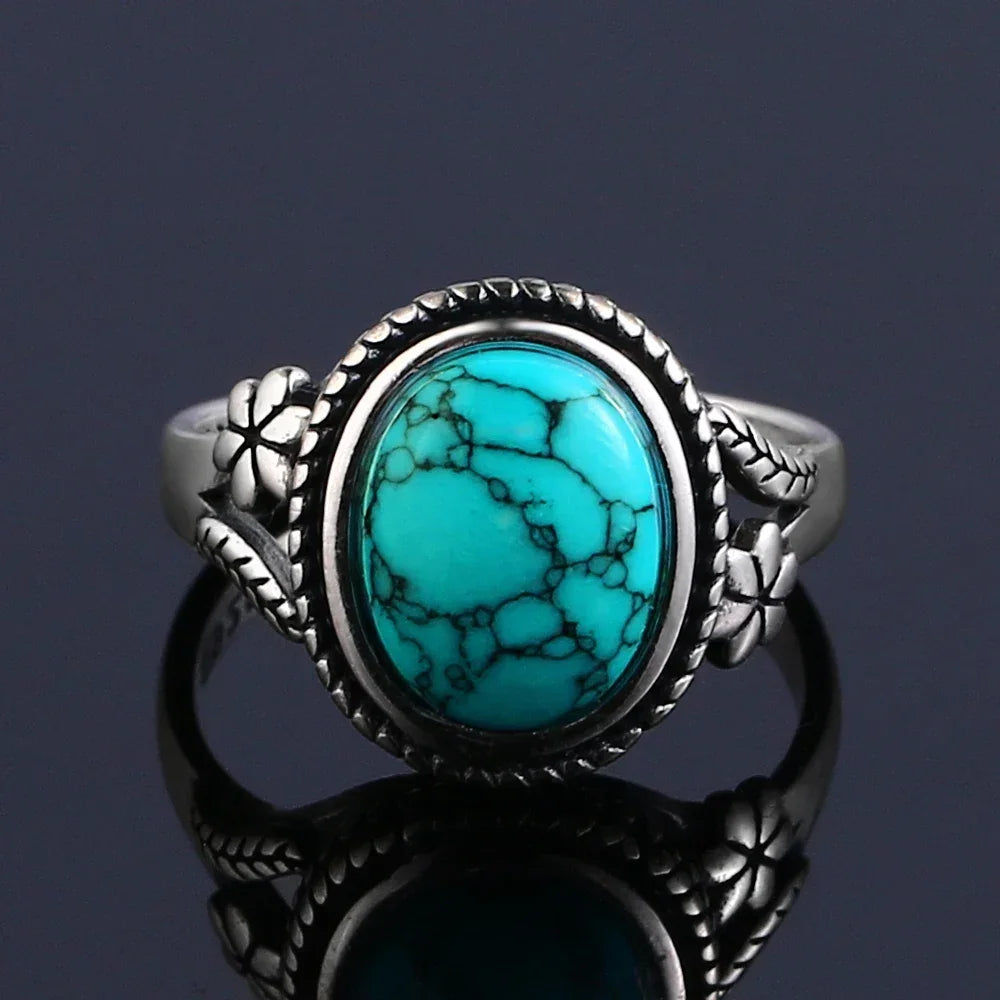 S925 Sterling Silver With Natural Turquoise Stone Rings