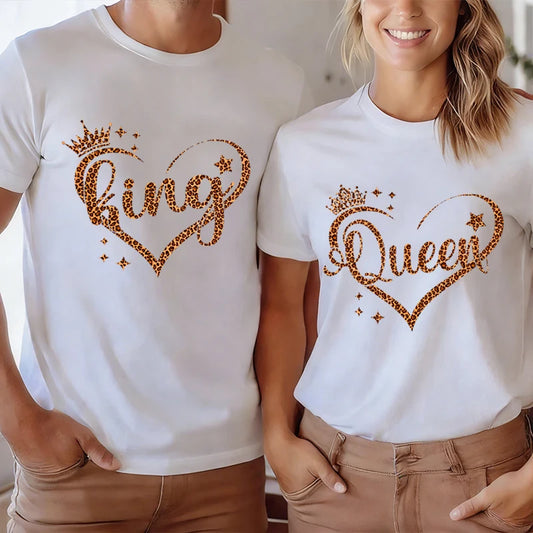 Leopard Print Love Heart King/Queen Graphic T Shirts Men Women