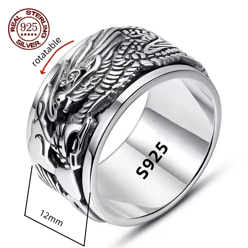Rotatable S925 Sterling Silver Vintage Retro Ring