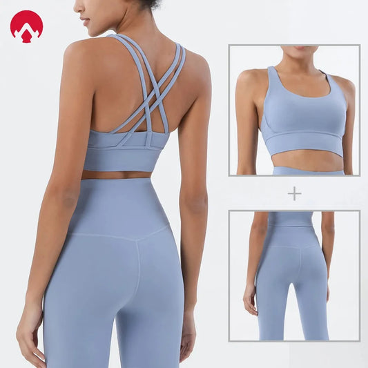 2 Piece Sports Set - High Waist Booty-Lifting Leggings with Back Pocket & Sports Bra