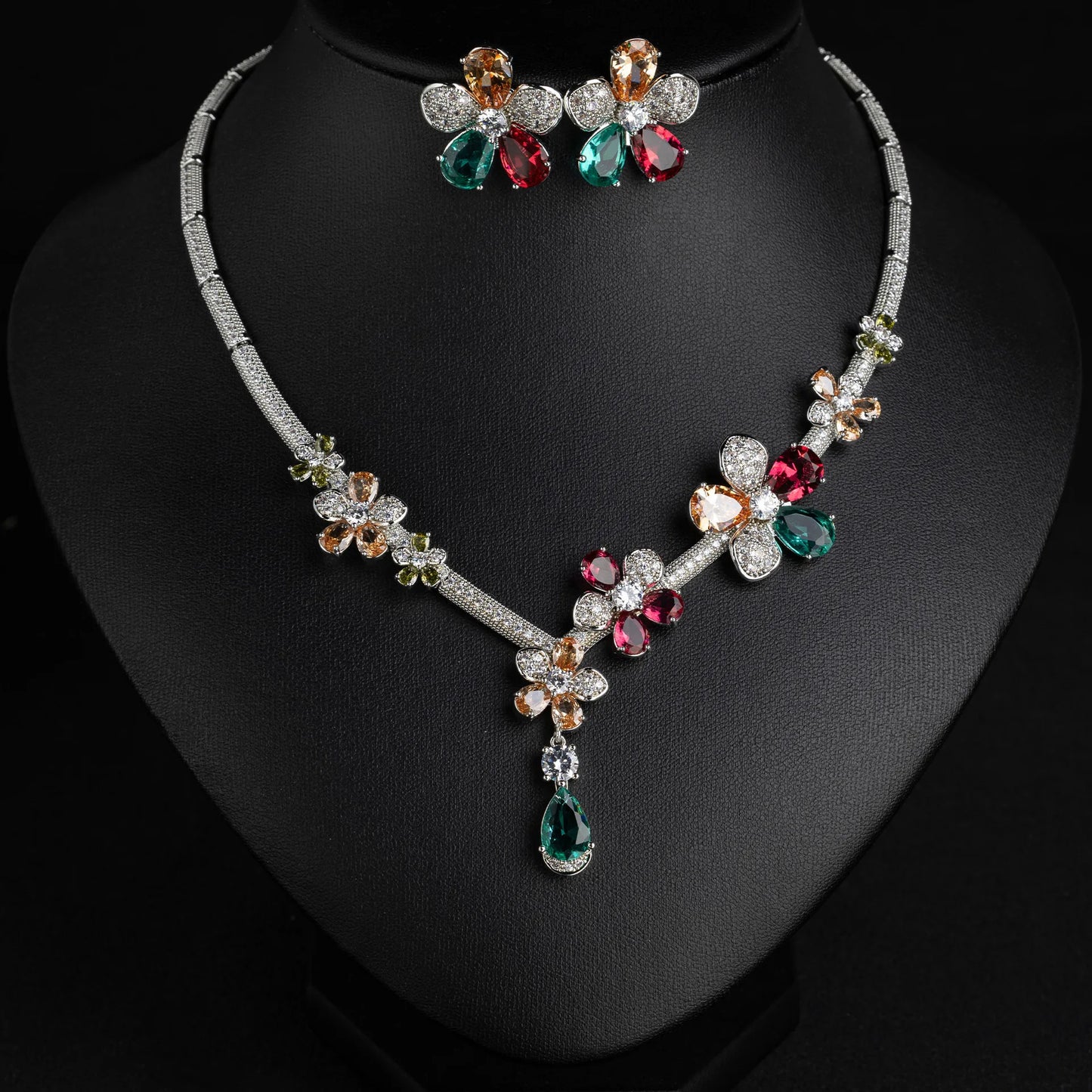 Stereo Sliver Colour Glamour Flower Jewelry Set