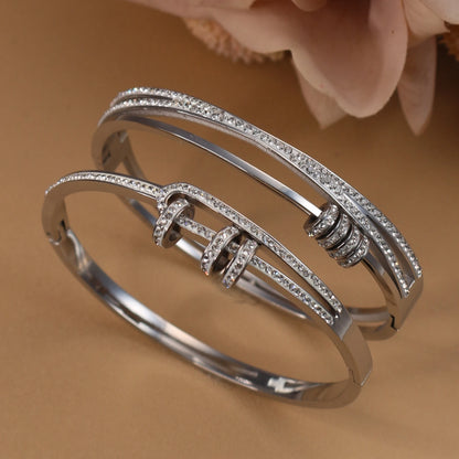Crystal Cutout Knot Stainless Steel Gold Colour Charm Bracelet