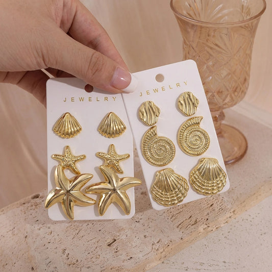 6pcs/Set Trendy Shell Starfish Stud Earrings
