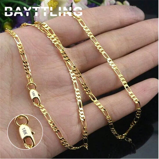 925 Silver 18K Necklace 4mm Figaro