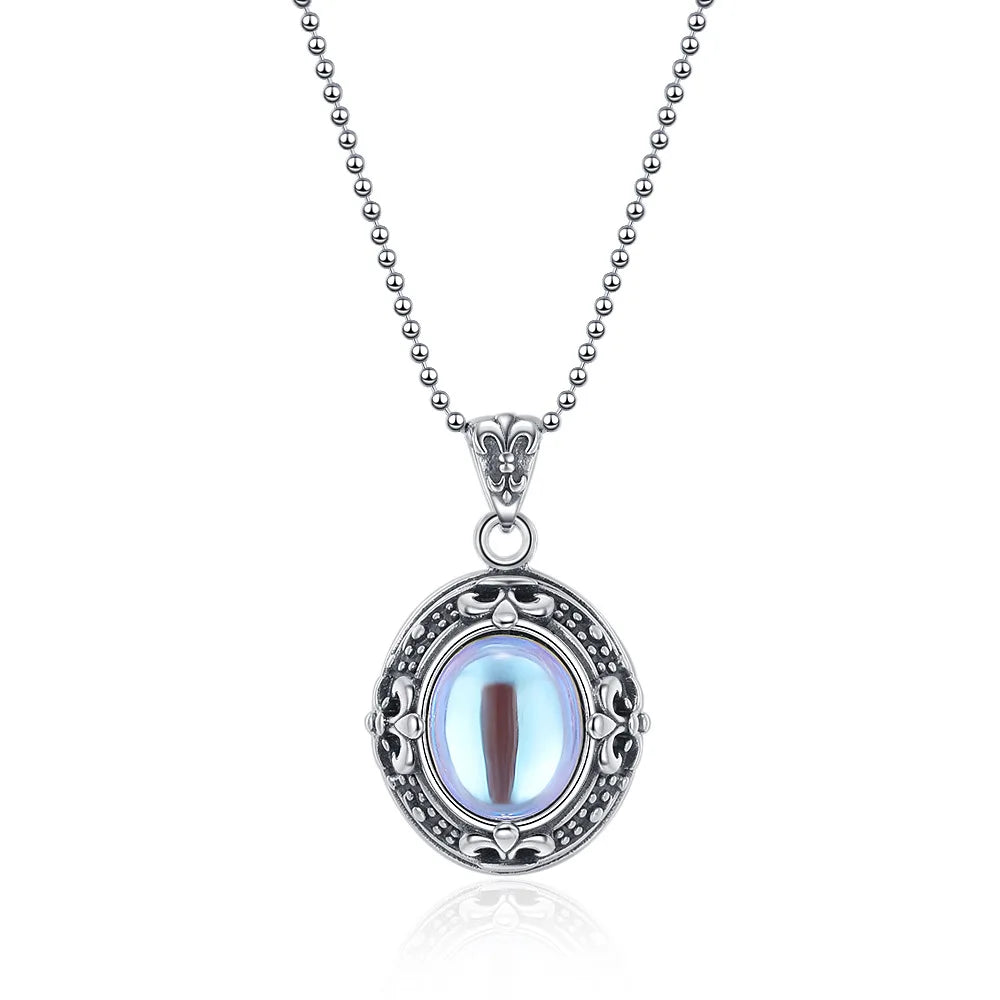 925 Sterling Silver Vintage Fashion Oval Moonstone Zircon
