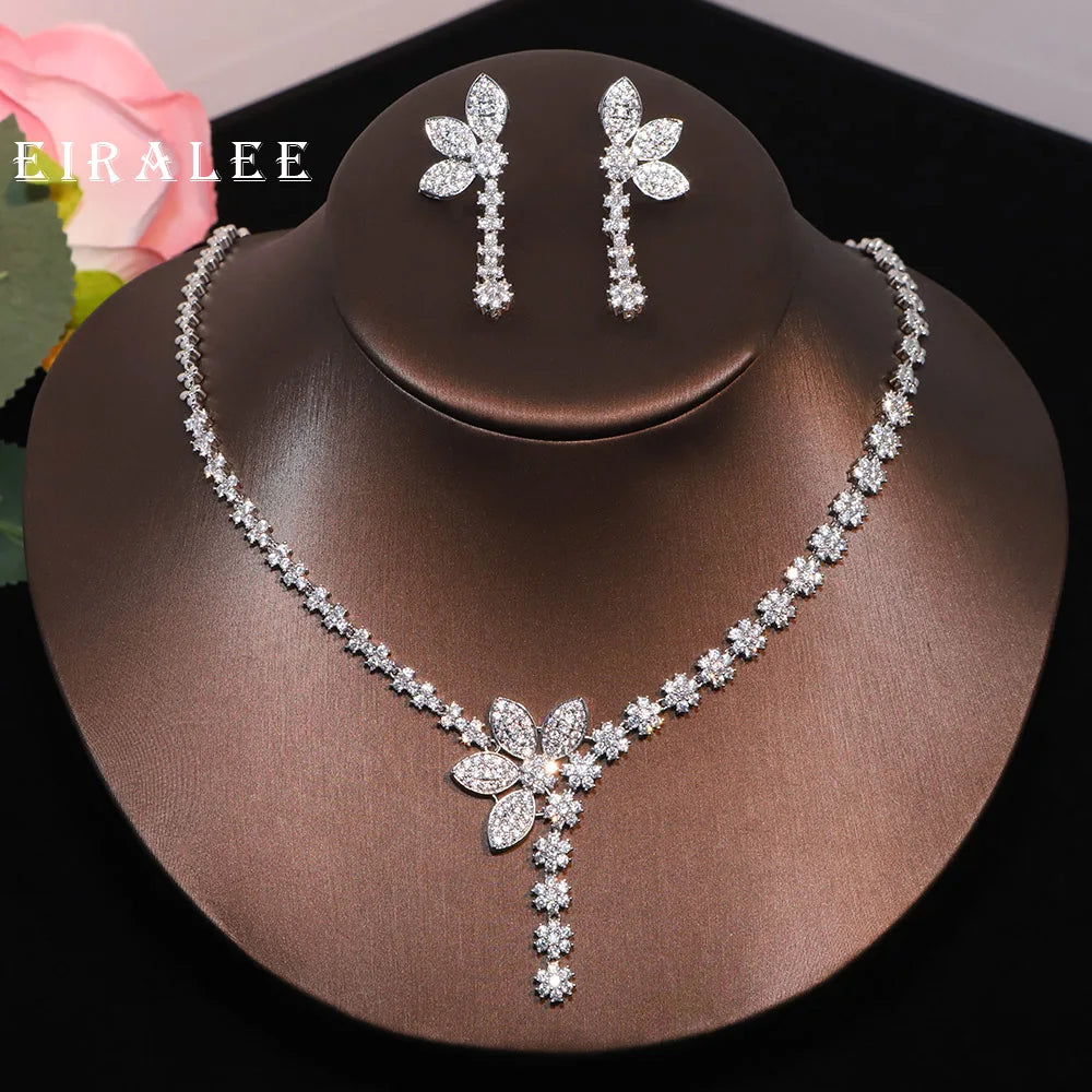 Decorative silver flower necklaces and earrings