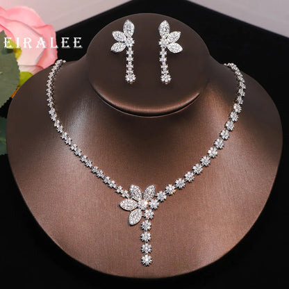 Decorative silver flower necklaces and earrings