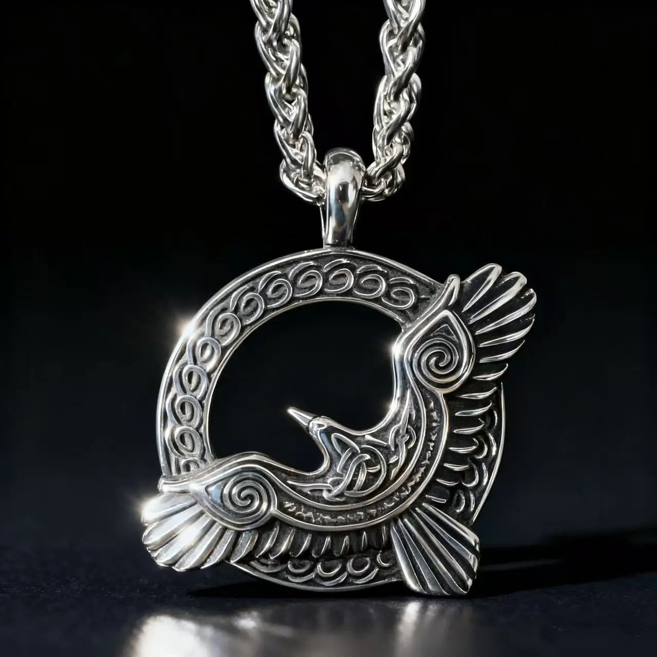 Celtic Art Crow Pendant Necklace