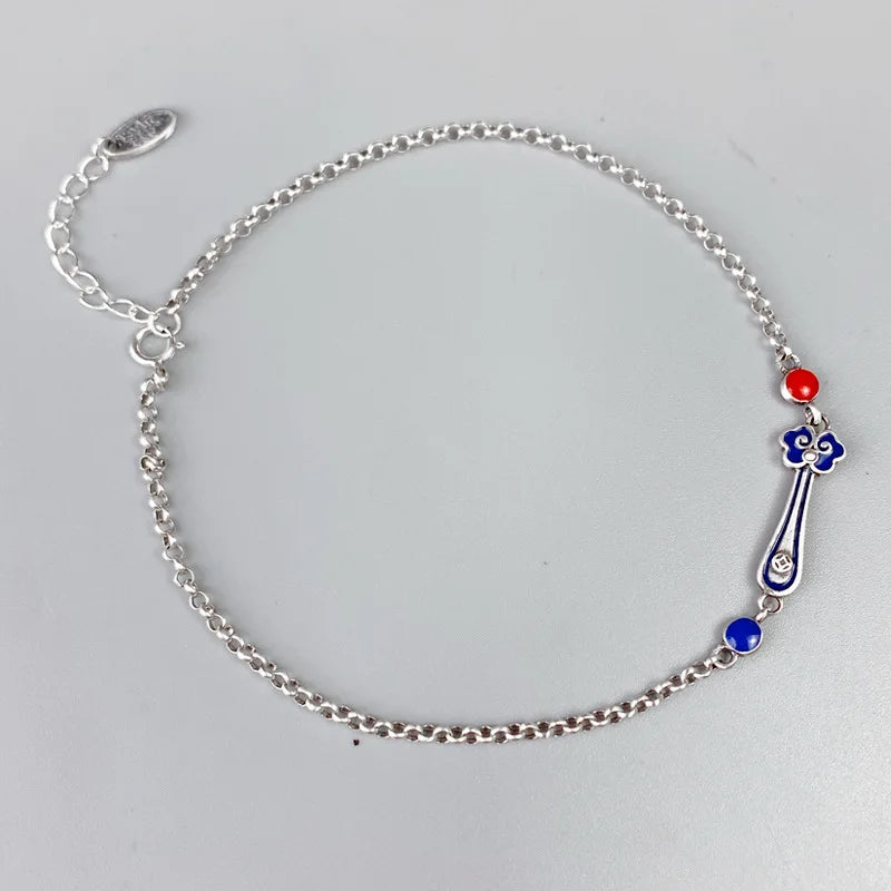 S925 Ethnic Simple Enamel Colourful Ruyi Shape Anklet