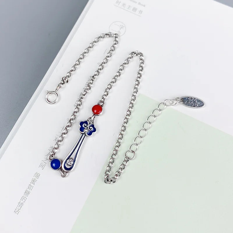 S925 Ethnic Simple Enamel Colourful Ruyi Shape Anklet