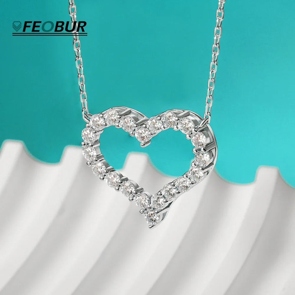 FEOBUR 2ct Moissanite Heart Pendant Necklace