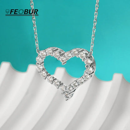 FEOBUR 2ct Moissanite Heart Pendant Necklace