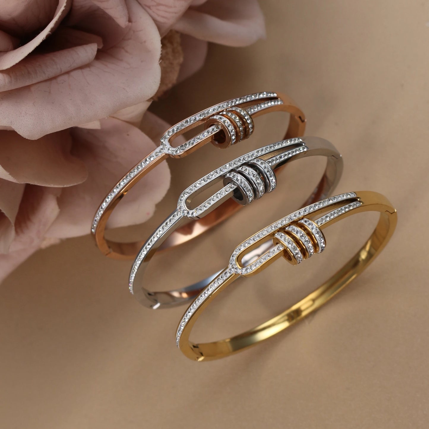 Crystal Cutout Knot Stainless Steel Gold Colour Charm Bracelet