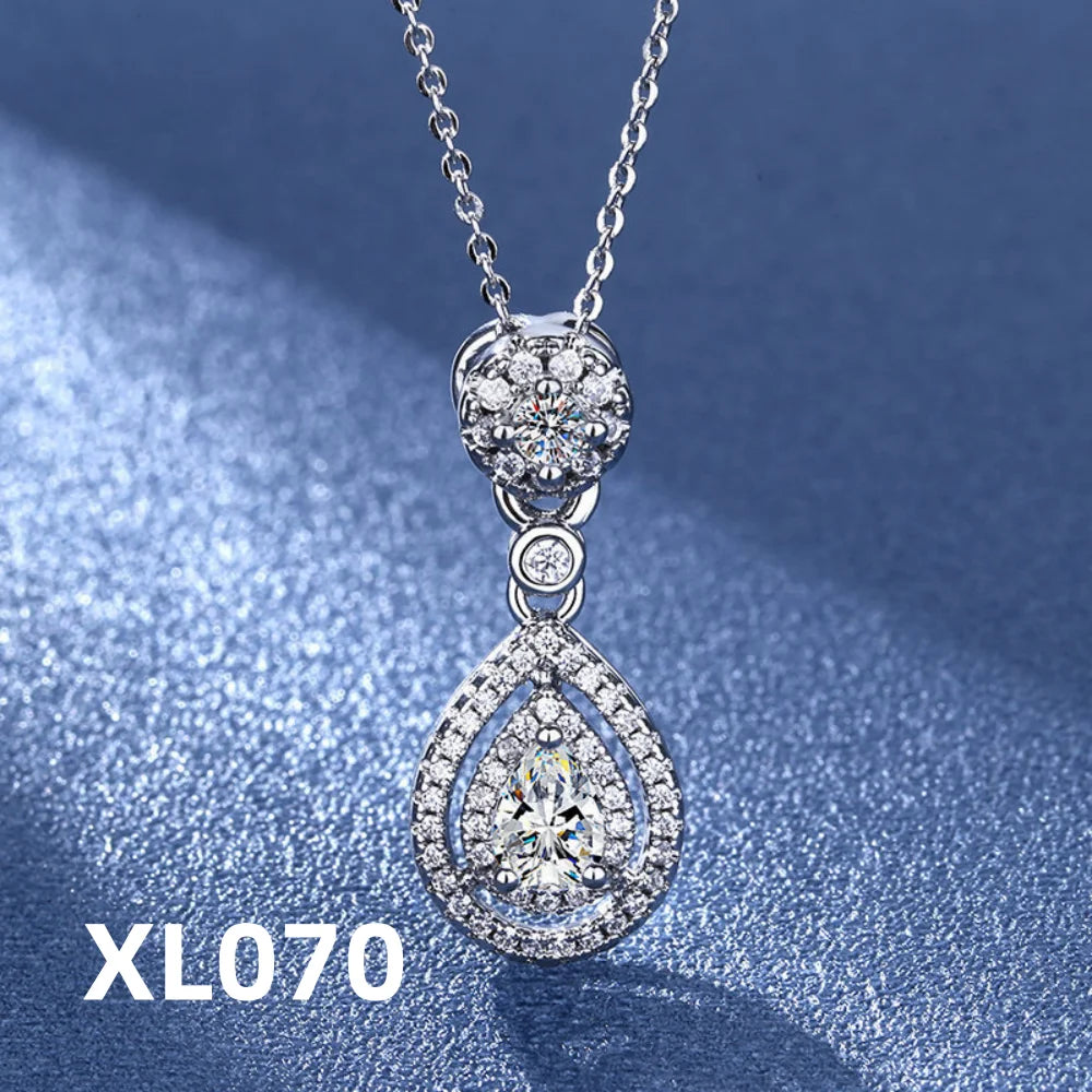 925 Sterling Silver Necklace Clavicle Chain Sparkling Zircon Teardrop
