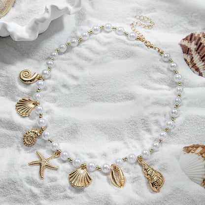 Bohemia Conch Starfish Imitation Pearl Necklace