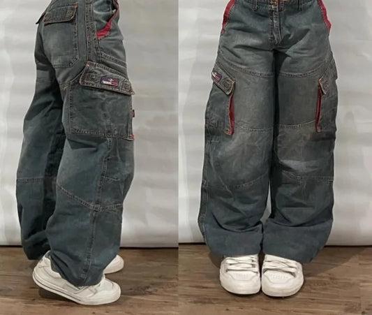 Multiple pockets Baggy Jeans for Mens Women High Waist