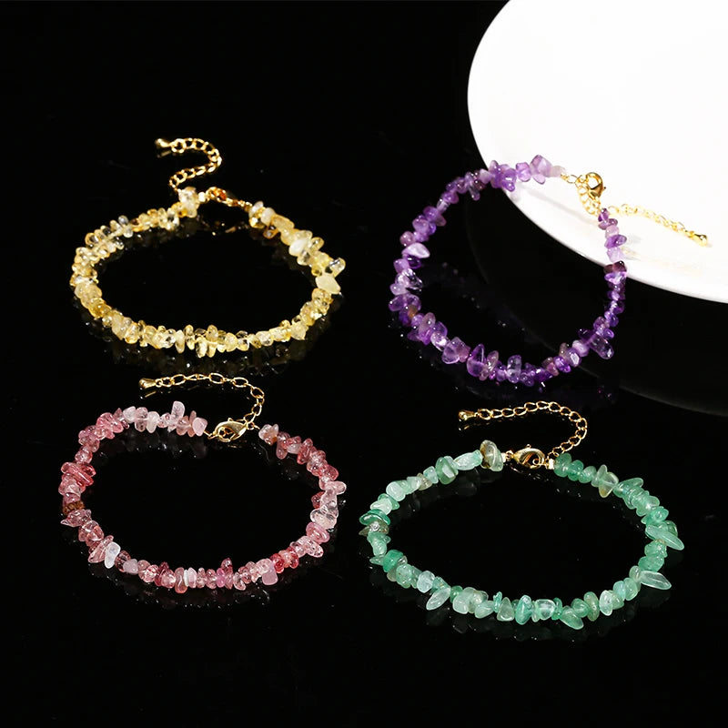 Amethyst Rock Quartz Crystal Stone Chip Bead Bracelet