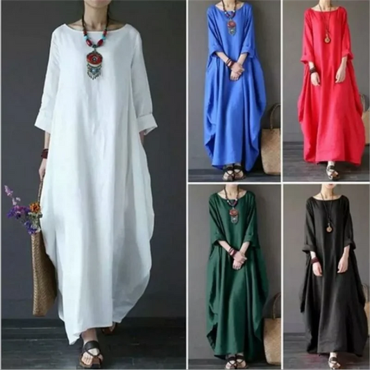 Large Swing Cotton And Linen Long Dress