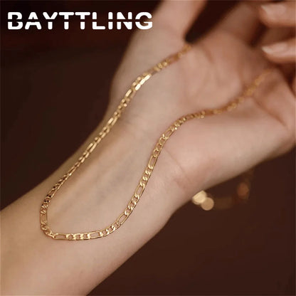 925 Silver 18K Necklace 4mm Figaro
