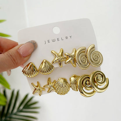 6pcs/Set Trendy Shell Starfish Stud Earrings