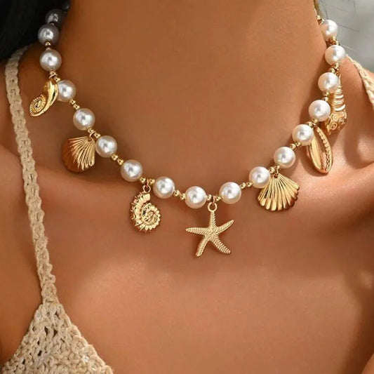 Bohemia Conch Starfish Imitation Pearl Necklace