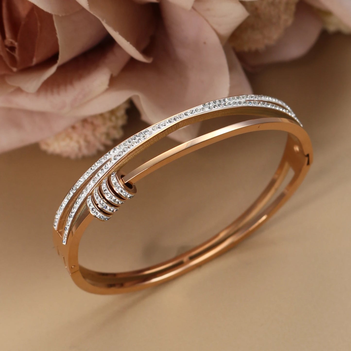 Crystal Cutout Knot Stainless Steel Gold Colour Charm Bracelet