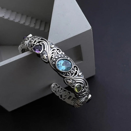 New 925 Sterling Silver Treasure Blue Purple Stone Bracelet