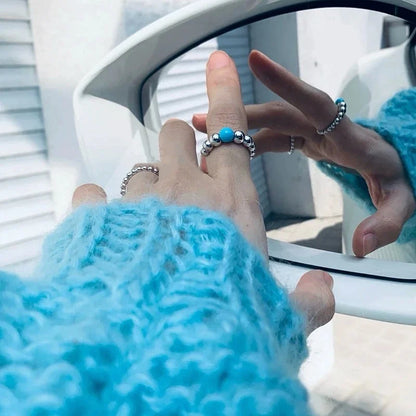 Elegant S925 Ring with Blue Stone Bead