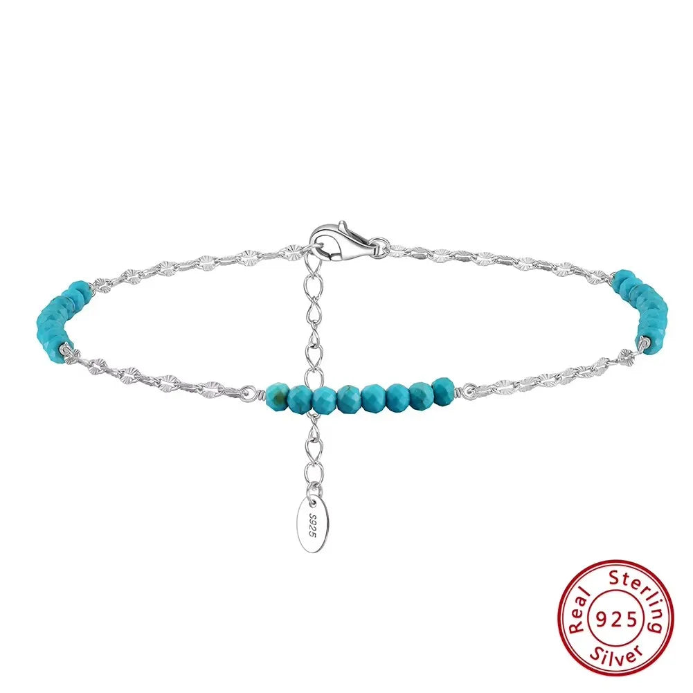 S925 Natural Turquoise Anklet