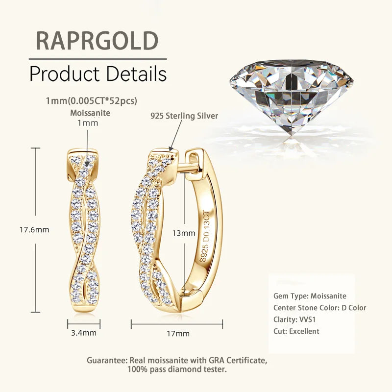 Twist Moissanite Hoop Earrings 925 Silver