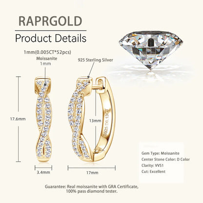 Twist Moissanite Hoop Earrings 925 Silver