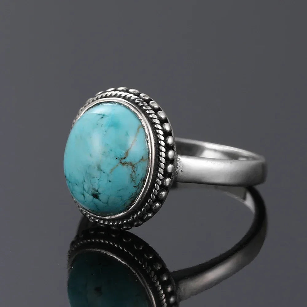 S925 Sterling Silver With Natural Turquoise Stone Rings