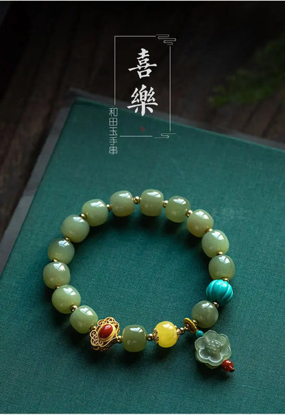 Natural Hetian Jade Saponite Blessing Bracelet