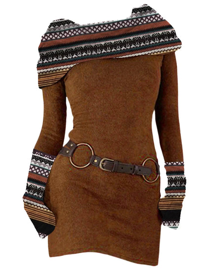 Full Sleeve Belted Knitted dress vestidos