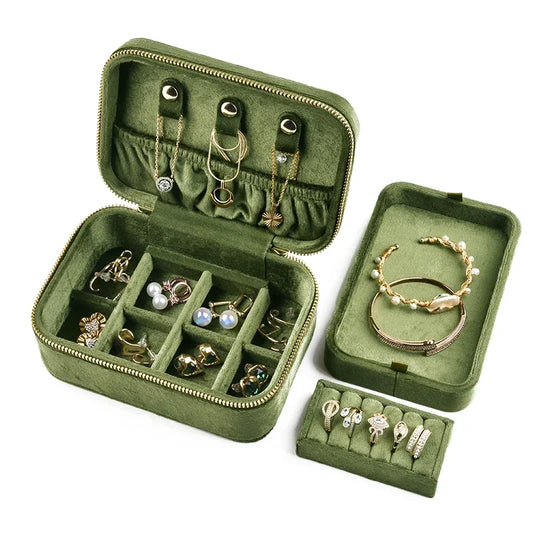 Velvet Jewelry Box Double Layer Design