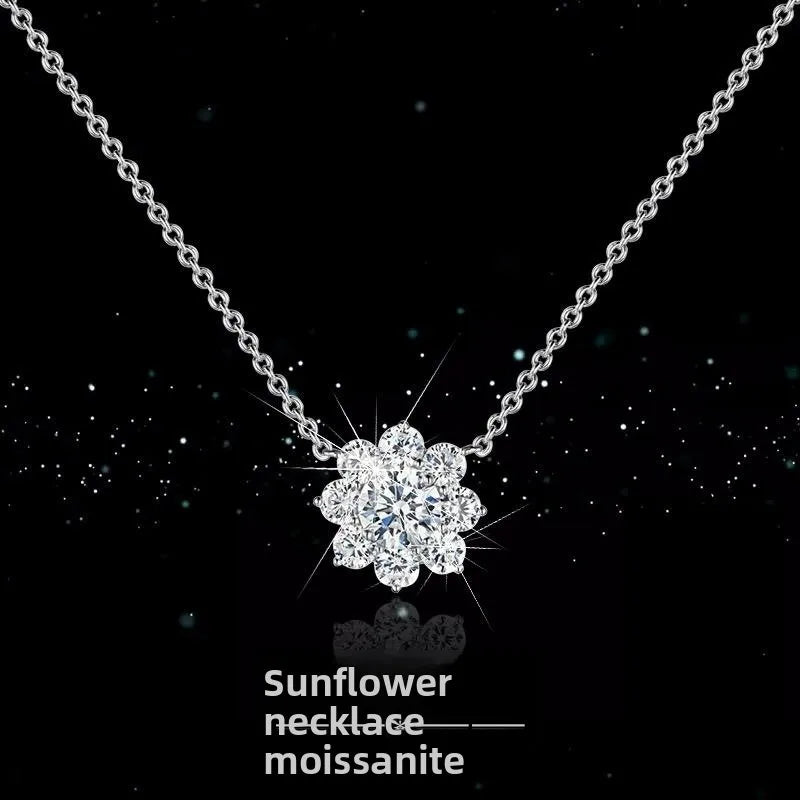 S925 Sunflower Necklace, 1 CT Moissanite