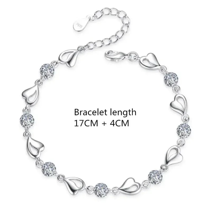 925 Sterling Silver Heart Shaped Necklace Bracelet Set