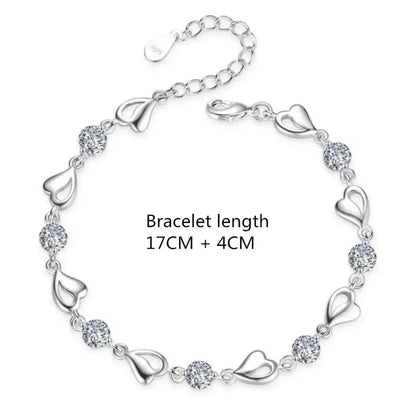 925 Sterling Silver Heart Shaped Necklace Bracelet Set