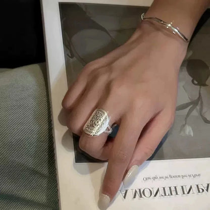 925 Sterling Silver Oval Flower Rings