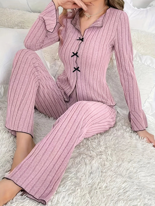 Simple Long-Sleeved Pants Pajama Set