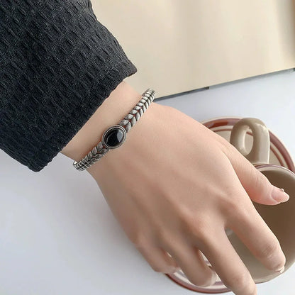 925 Sterling Silver Vintage Bracelets with Black Stone
